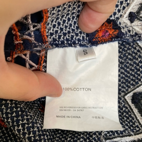 Prada Embroidered Peasant Blouse Floral Crochet 100% Cotton Navy Blue Colorful S - Picture 11 of 13